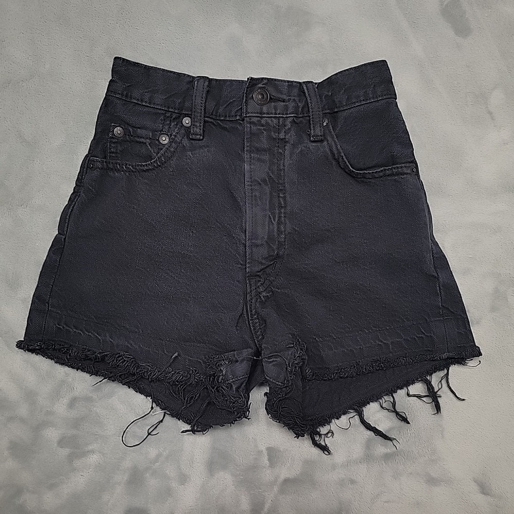 Levis Shorts Womens 23 Black Ribcage Sustainable Hemp Blend Cut Off Grunge Boho